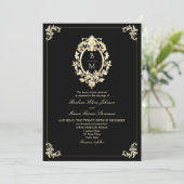 Black Gold Baroque Wedding Einladung (Stehend Vorderseite)