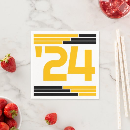 Black & Gold Bars Class of '24 Grad Party Serviette (Beispiel)