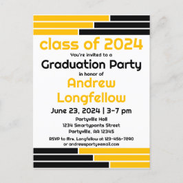 Black & Gold Bars Graduation Party Einladungspostkarte