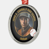 Black Gold Baseball Player Photo Christmas Ornament Aus Metall (Links)