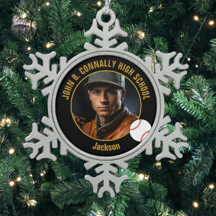 Black Gold Baseballspieler Foto High School Schneeflocken Zinn-Ornament