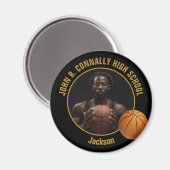 Black Gold Basketball Player Photo Magnet (Vorderseite/Rückseite)