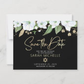 Black Gold Bat Mitzvah Script Floral Save the Date Magneteinladung (Vorderseite)