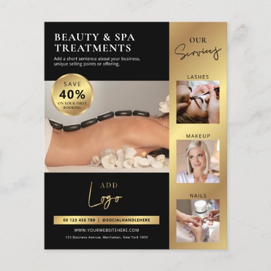 Black & Gold Beauty Salon Wellness-Center Logo-Mar Flyer (Vorne)