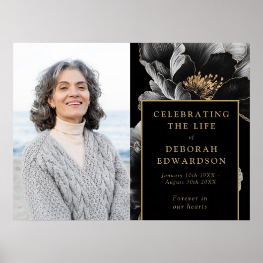 Black Gold Beerdigung Foto Sign Poster (Vorne)