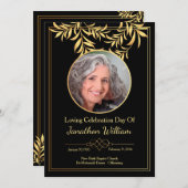 Black & Gold Beerdigung Programmkarte Ankündigung (Vorne/Hinten)