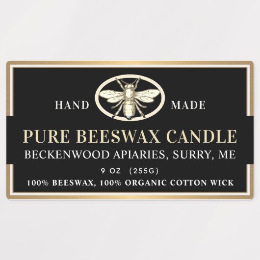 Black Gold BeesWachskandle Rectangle Heraldic Bee Etiketten (Design 1)