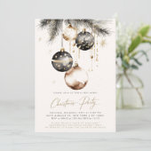 Black Gold Beige Ornamente Baubles Weihnachtsfest  Einladung (Stehend Vorderseite)