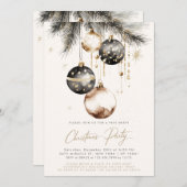 Black Gold Beige Ornamente Baubles Weihnachtsfest  Einladung (Vorne/Hinten)