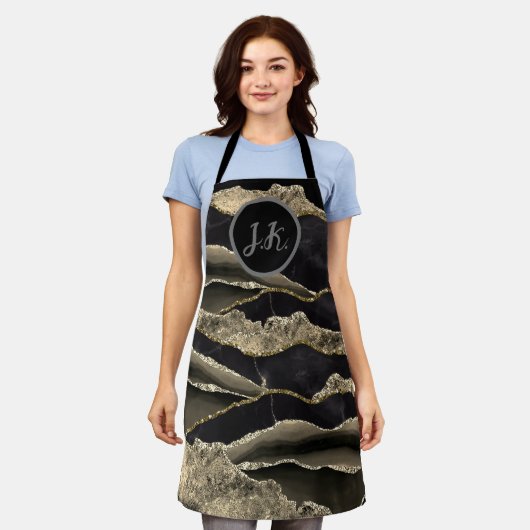 Black Gold Beruflich Marble Agate Glam Schürze (Getragen)