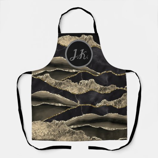 Black Gold Beruflich Marble Agate Glam Schürze (Vorderseite)