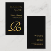 Black Gold Beruflich Monogram Business Card Visitenkarte (Vorne/Hinten)