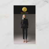 Black & Gold Berufliches Foto Real Anwesen Agent Visitenkarte (Vorderseite)