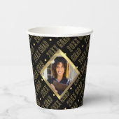 Black & Gold Beveled Foto Abschluss Jahr Pappbecher (Rückseite)