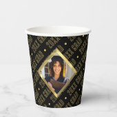 Black & Gold Beveled Foto Abschluss Jahr Pappbecher (Vorderseite)