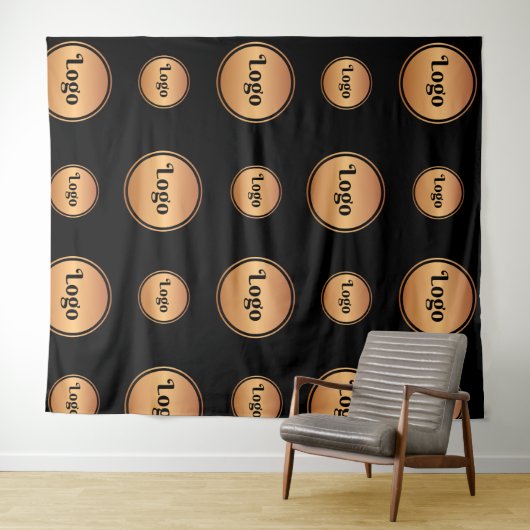 Black Gold Big Small Round Logo Step und wiederhol Wandteppich (Beispiel (Horizontal))