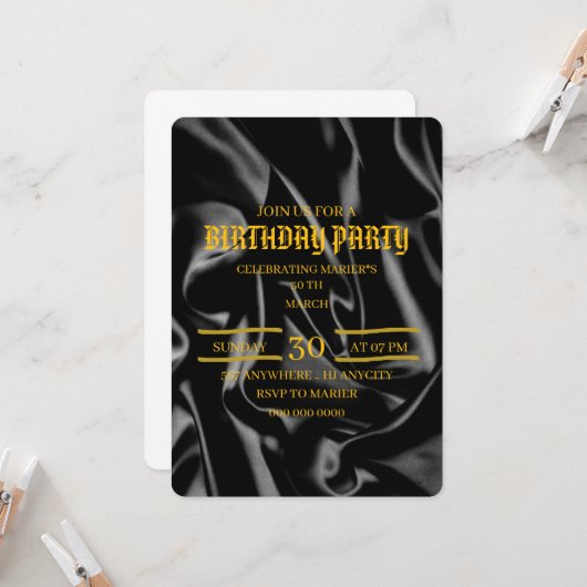 Black & Gold Birthday Invitation, 30th Birthday Ev Einladung (Vorderseite/Rückseite Beispiel)