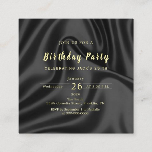 Black & Gold Birthday Invitation Begleitkarte (Vorderseite)