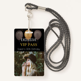 Black Gold Birthday Party Photo Custom Pass VIP Ausweis