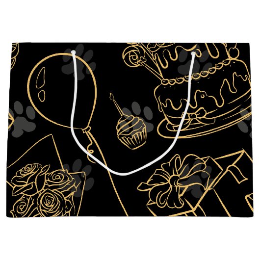 Black Gold Birthday Pattern Große Geschenktüte (Vorderseite)