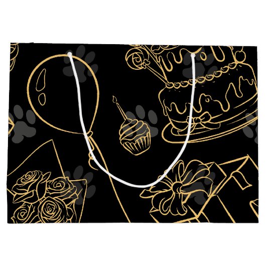 Black Gold Birthday Pattern Große Geschenktüte (Rückseite)