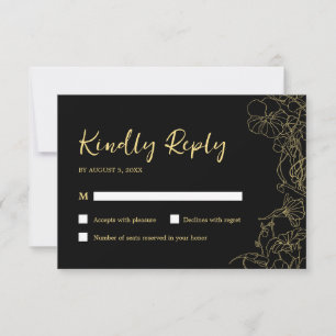 Black Gold Birthday RSVP Karte