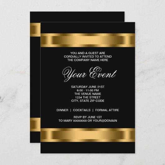 Black Gold Black Krawatte Corporate Party Einladung (Vorne/Hinten)