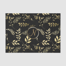 Black Gold Blätter Chic Monogram Letter Initial Seidenpapier