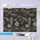 Black Gold Blätter Chic Monogram Letter Initial Seidenpapier (Handwerk)