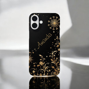 Black Gold Bloom iPhone 16 Plus Hülle