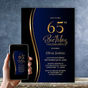 Black Gold Blue 65. Geburtstagsparty Einladung
