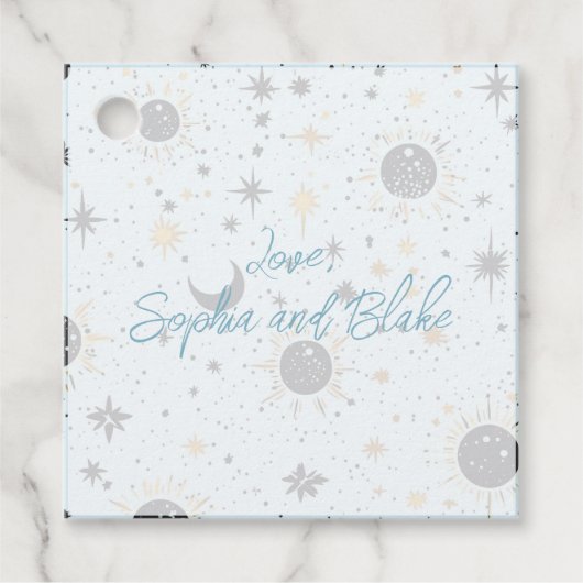Black Gold Blue Celestial Personalisiert Wedding Geschenkanhänger (Vorderseite)