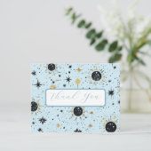 Black Gold Blue Celestial Wedding Dankeschön Karte (Stehend Vorderseite)