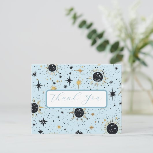 Black Gold Blue Celestial Wedding Dankeschön Karte (Stehend Vorderseite)