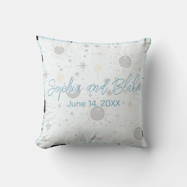 Black Gold Blue Celestial Wedding Kissen (Vorderseite)