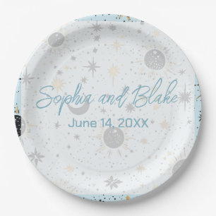 Black Gold Blue Celestial Wedding Pappteller