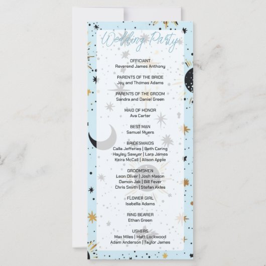 Black Gold Blue Celestial Wedding Program (Rückseite)