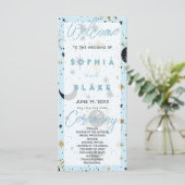 Black Gold Blue Celestial Wedding Program (Stehend Vorderseite)