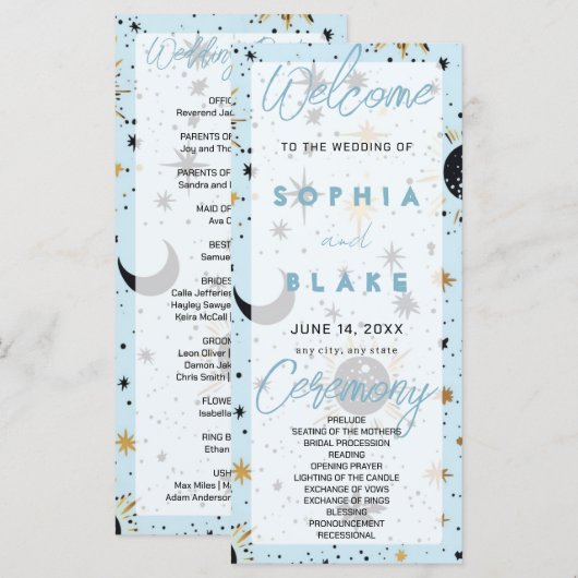 Black Gold Blue Celestial Wedding Program (Vorne/Hinten)