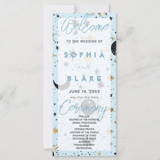 Black Gold Blue Celestial Wedding Program (Vorderseite)