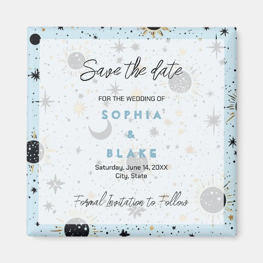 Black Gold Blue Celestial Wedding Save the Date Magnet (Vorne)