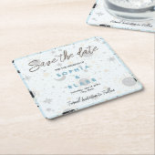 Black Gold Blue Celestial Wedding Save the Date Rechteckiger Pappuntersetzer (angewinkelt)