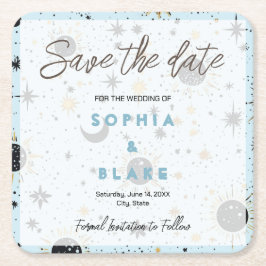 Black Gold Blue Celestial Wedding Save the Date Rechteckiger Pappuntersetzer