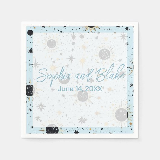Black Gold Blue Celestial Wedding Serviette (Vorderseite)