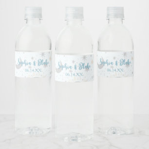 Black Gold Blue Celestial Wedding Wasserflaschenetikett