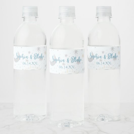 Black Gold Blue Celestial Wedding Wasserflaschenetikett (Flaschen)