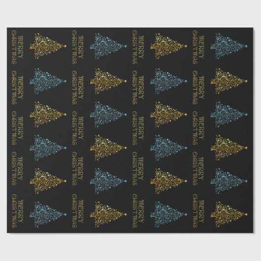 Black Gold Blue Elegante Chic Weihnachtsbaum Stern Geschenkpapier (Flach)