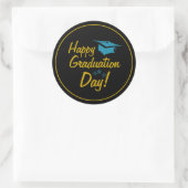 Black Gold Blue Happy Abschluss Day Script Runder Aufkleber (Tasche)