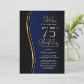 Black Gold Blue Überraschung 75. Geburtstag Einladung (Stehend Vorderseite)