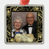 Black Gold Blüh 50. Hochzeitsszenario Jubiläum Fot Ornament Aus Metall (Vorne)